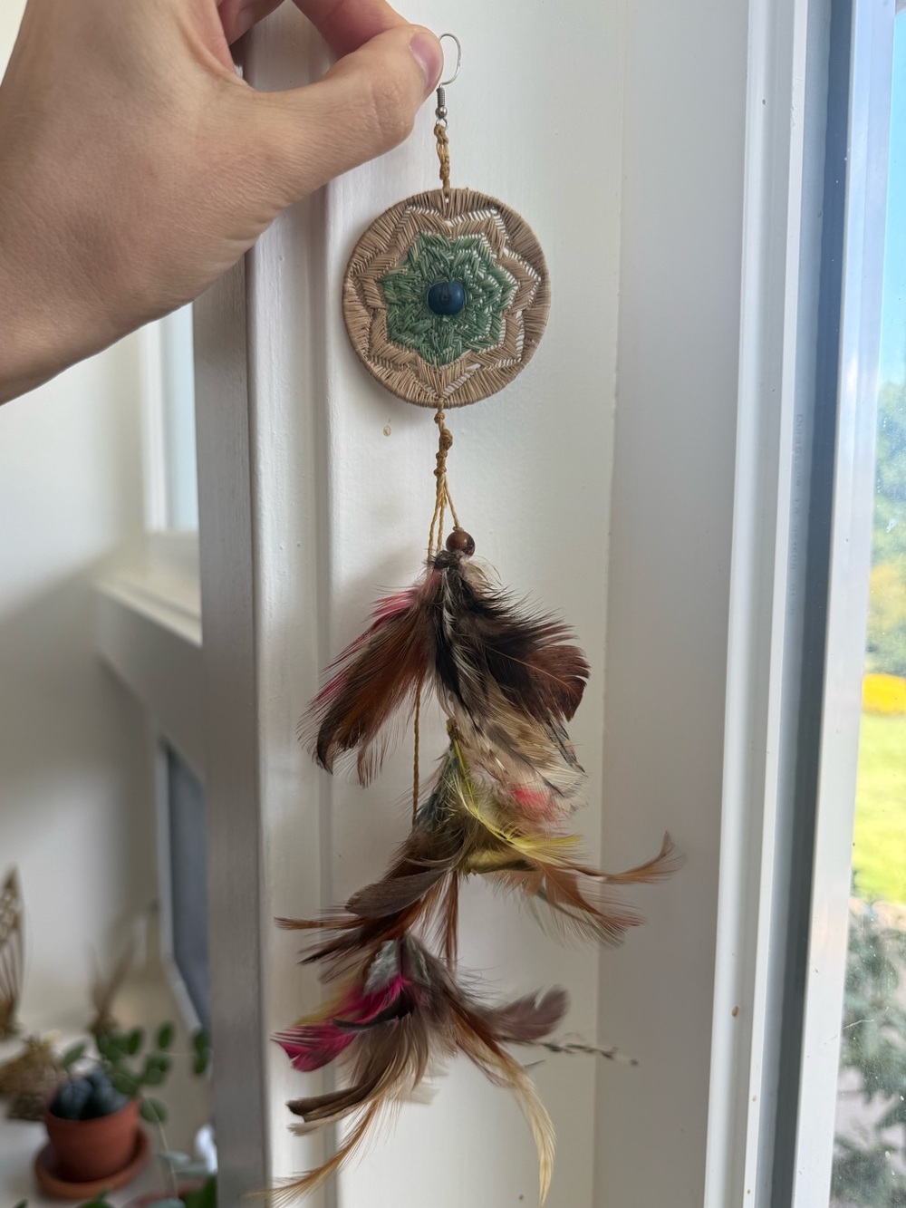 Handmade Macrame Authentic Feather and Seed Earring